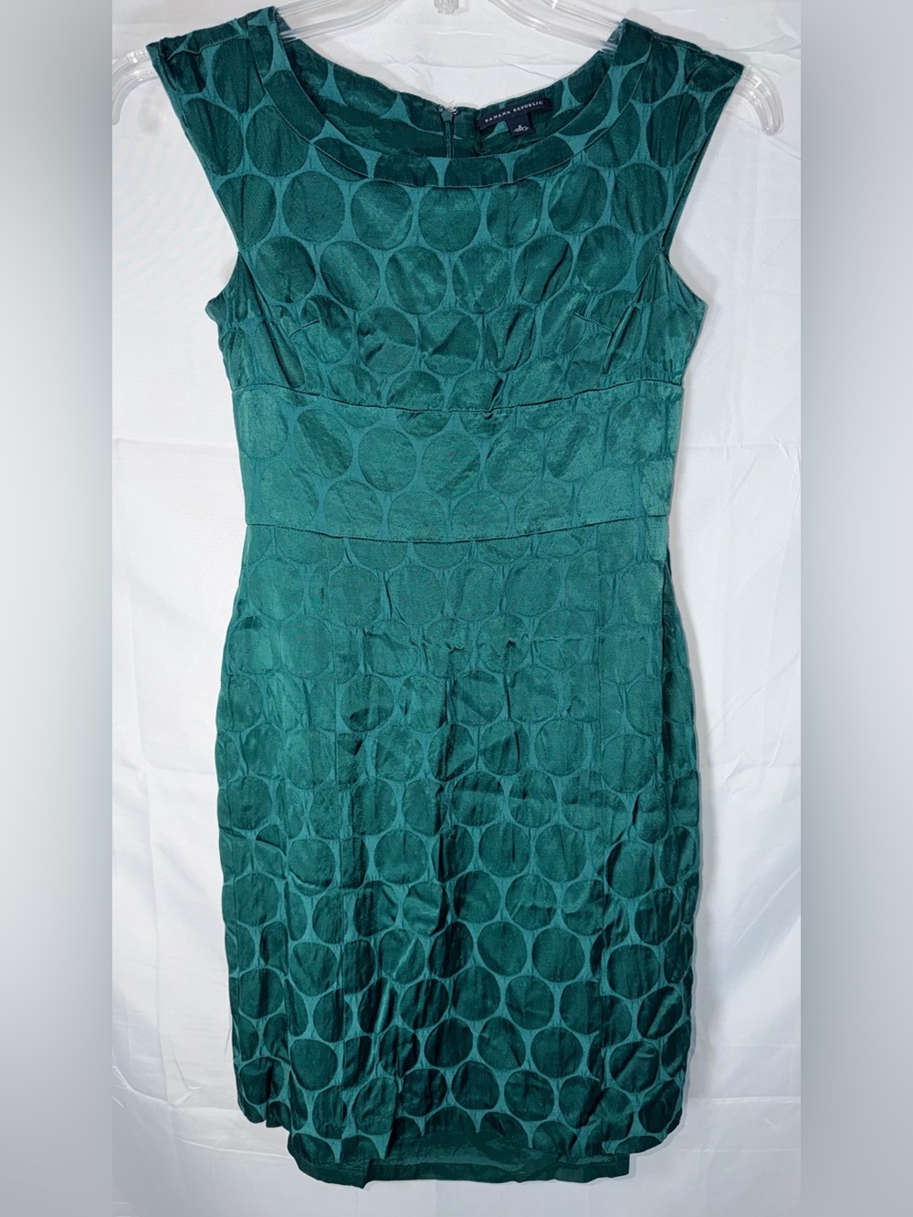 Banana Republic Emerald Green Satin Jacquard Polka Dot Dress